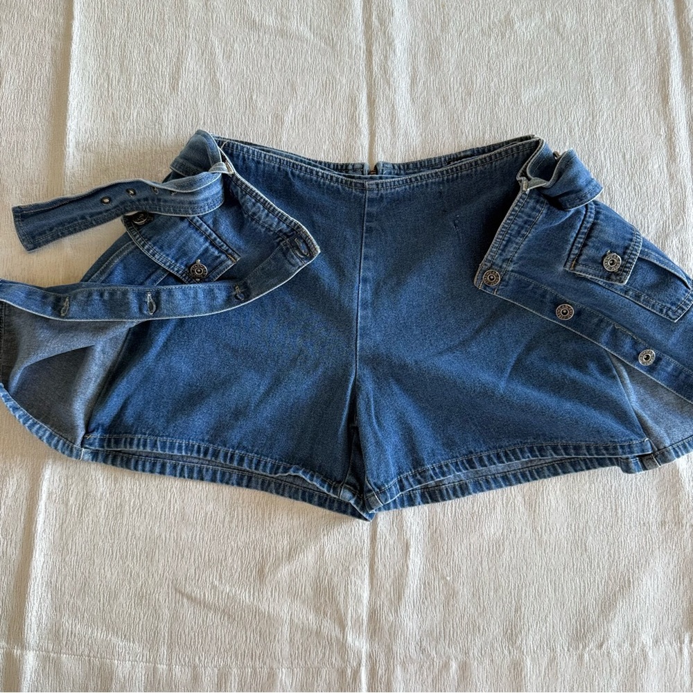 Womens Size 7/8 Denim Mini Skort Belted Cargo Pockets Y2K - Picture 4 of 13